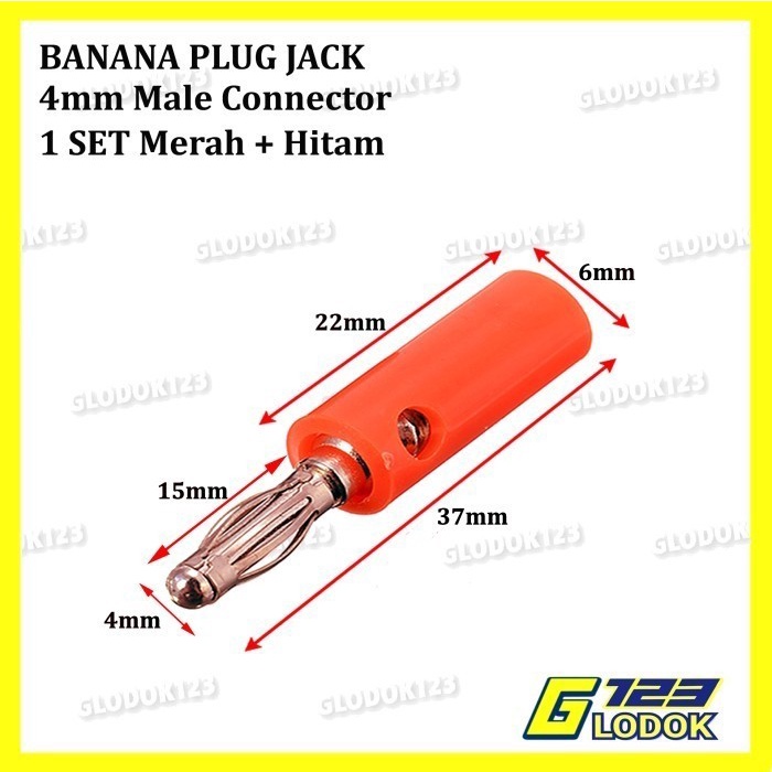 Jack Jek Banana Jantan Male Audio Plug Pisang Merah Hitam Konektor Set