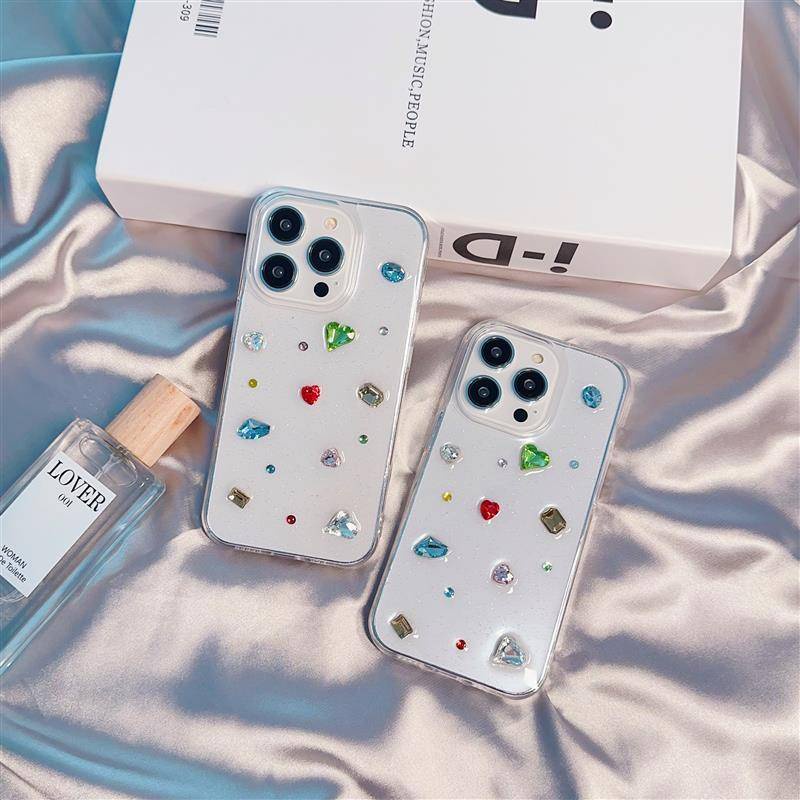 Casing Berlian Glossy Untuk Iphone14 13 12 11 Pro MAX Plus Casing Ponsel Mini Soft Silicone Cover Glitter Rhinestone Capas Untuk iPhone X XS MAX XR 7 8 Plus SE 2022 2020