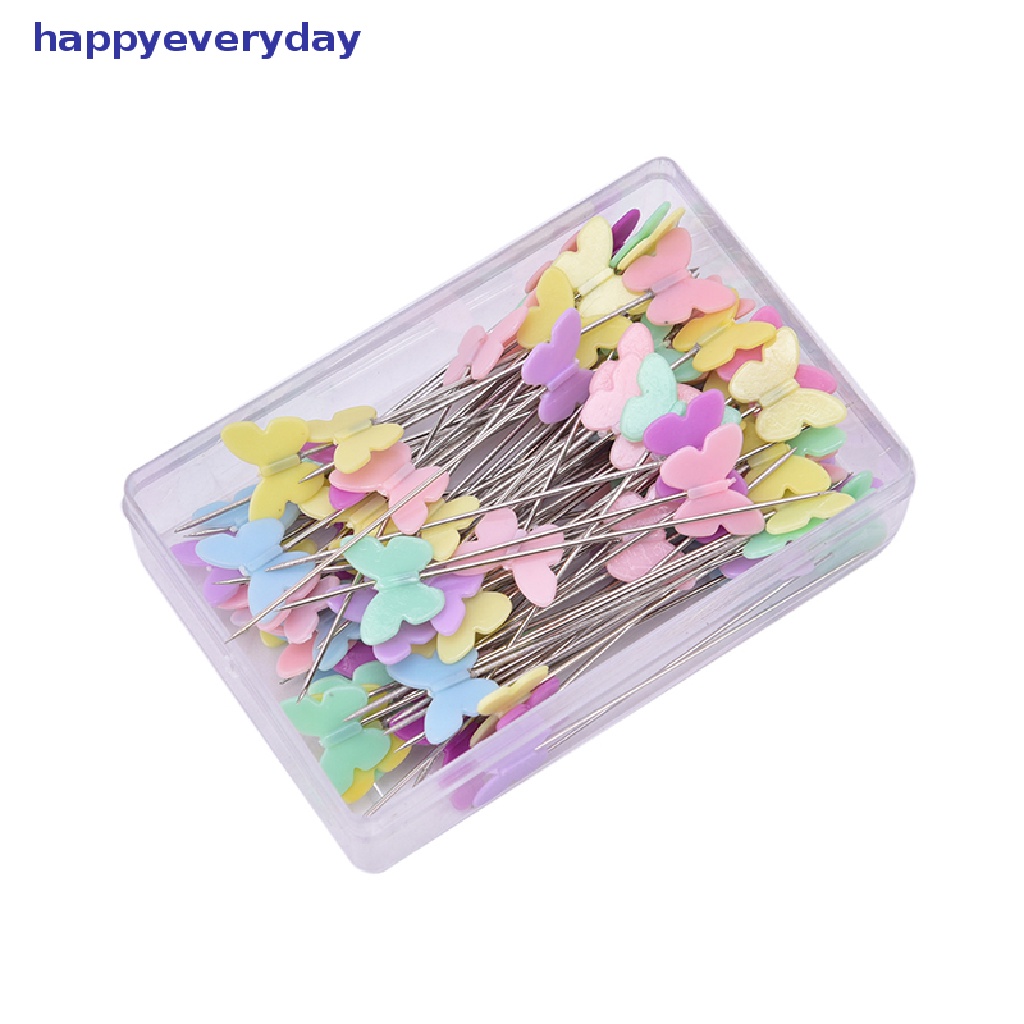 [happy] 100pcs/lot Aksesoris Jahit Pin Patchwork Dengan Kotak DIY Tombol Kepala Pin DIY [ID]