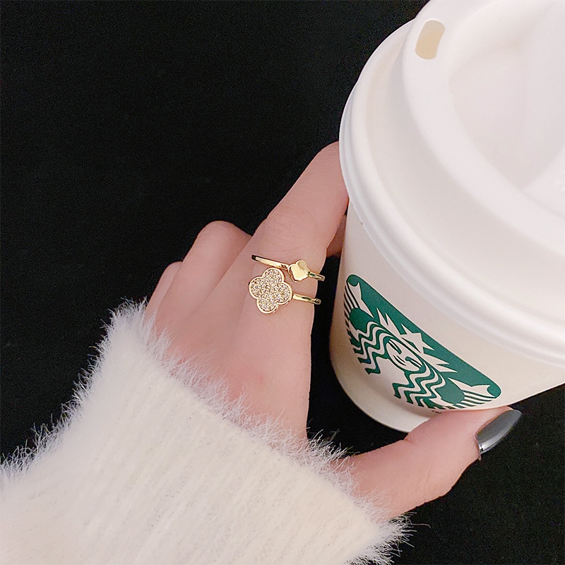 XiaoboACC Korea Fashion Zirkon Pesona Cincin Emas Untuk Wanita Pesta Mutiara Jari Telunjuk Cincin Terbuka