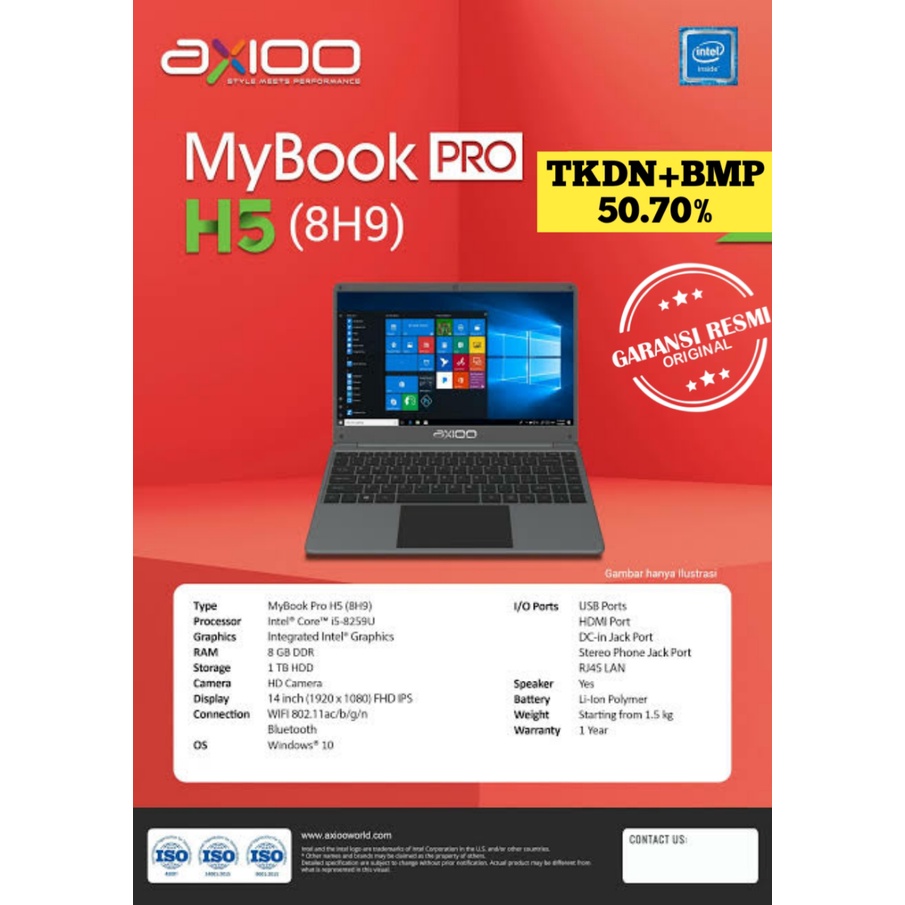 LAPTOP AXIOO MYBOOK PRO H5 (8H9) i5 RAM 8GB 1TB 14&quot;FHD IPS TKDN GARANSI RESMI
