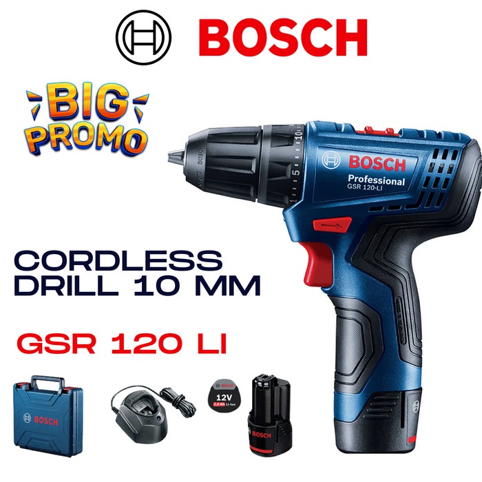 Cordless Drill Bosch GSR 120-LI Gen 3 Mesin Bor Kayu &amp; Besi 10mm CHAS