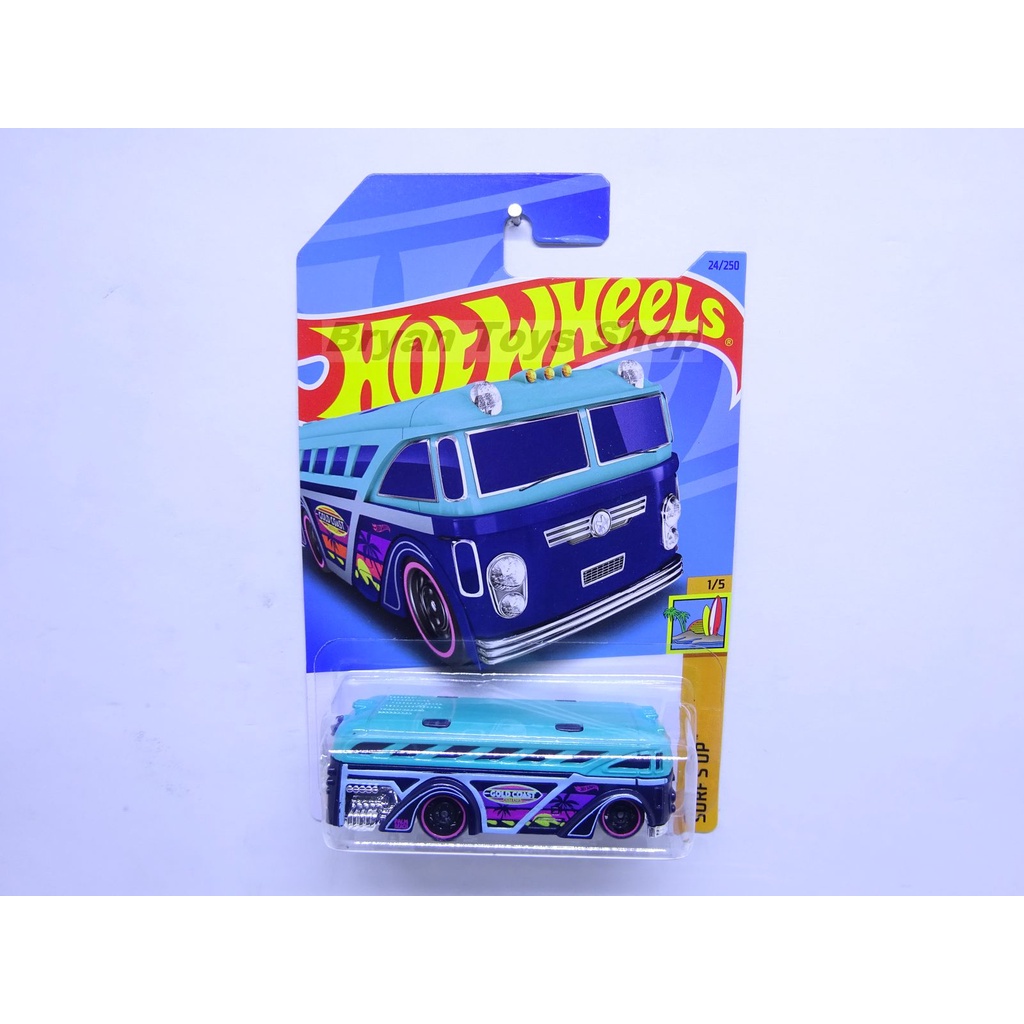 Hot Wheels Surfin' School Bus Biru Hijau