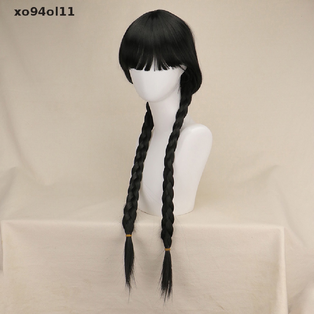 Xo Wednesday The Addams Family Cosplay Wig Rambut Kepang Hitam Panjang Dengan Poni Wig OL