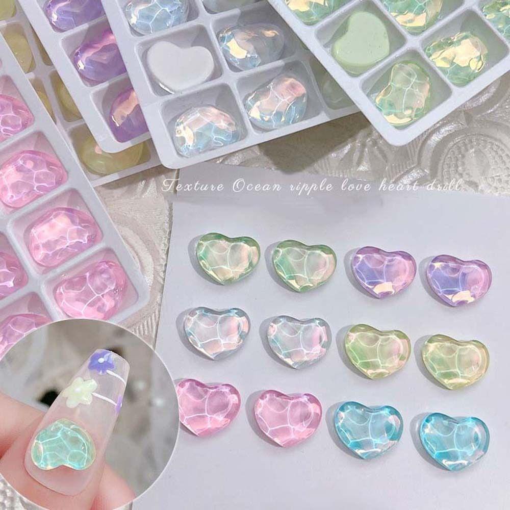 Nickolas1 Jantung Dekorasi Kuku Fashion Jepang Nail Art Aurora Riak Air Jantung Manicure Aksesoris Kaca Kristal 3D Nail Art Drills