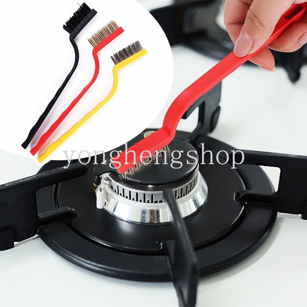 3pcs/set Sikat Pembersih Kompor Gas Range Hood Gap Brush Sikat Kawat Baja Nilon Tembaga Multifungsi Dekontaminasi Poles Penghilang Karat Alat Pembersih Dapur