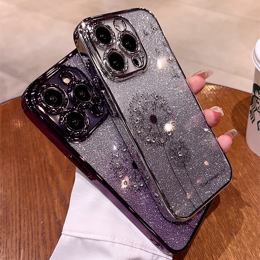 Casing Aesthetic Mewah iPhone 14 Pro Max Case Iphone12 13 Pro Max Case14 Plus 11 Pro Max Case Diamond Kamera Cakupan Penuh Berlapis TPU Perlindungan Shock Lembut Penutup Belakang