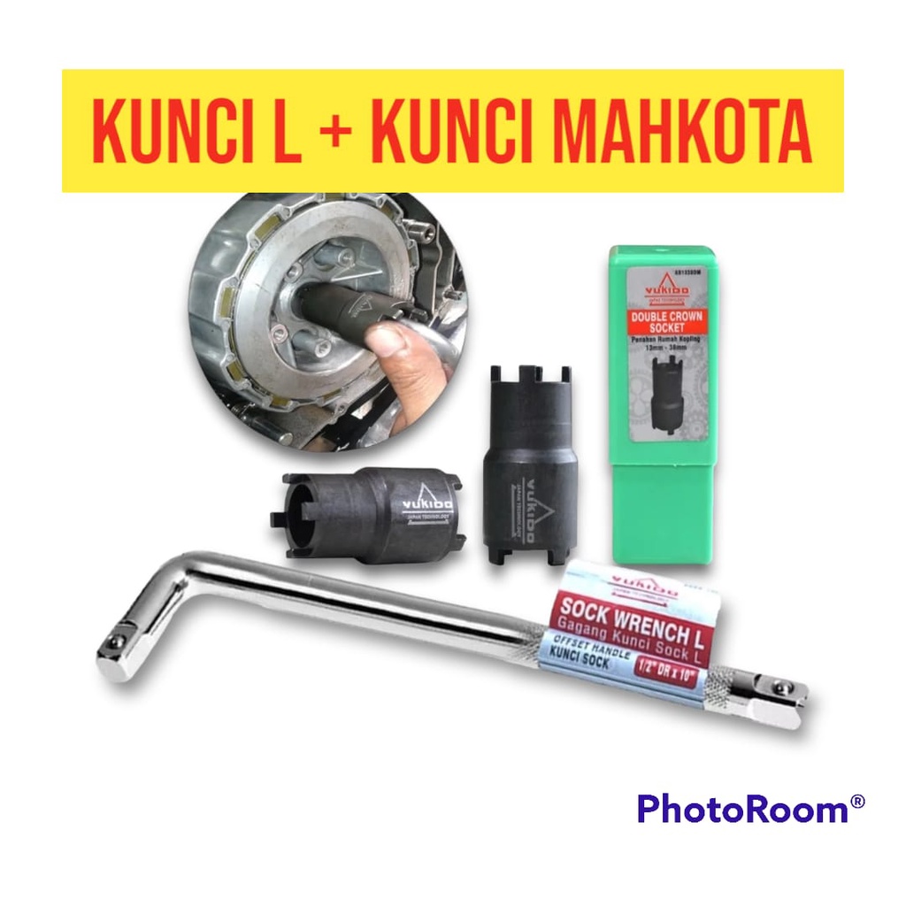 [2ITEM] Gagang Kunci Sok L 1/2 Inch + Paket Mata Kunci Mahkota Type A Treker Kopling Double Crown Mata Sok Socket Untuk Honda