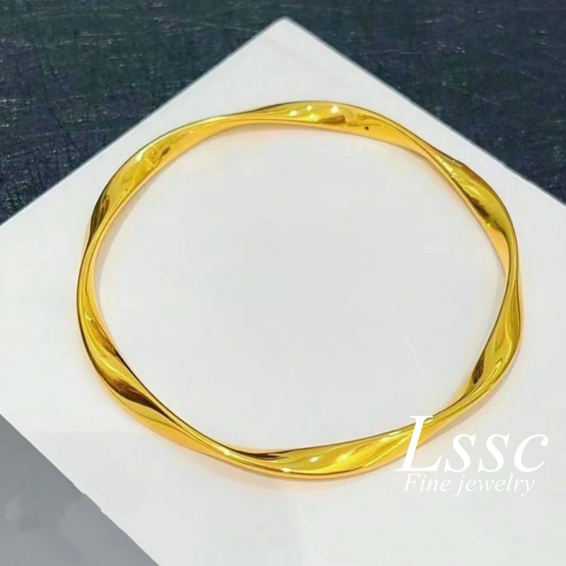 Gelang Titanium Wanita Anti Karat Mobius Tidak Beraturan Emas 18K Cantik Fashion Korea Bangle Aksesoris Perhiasan