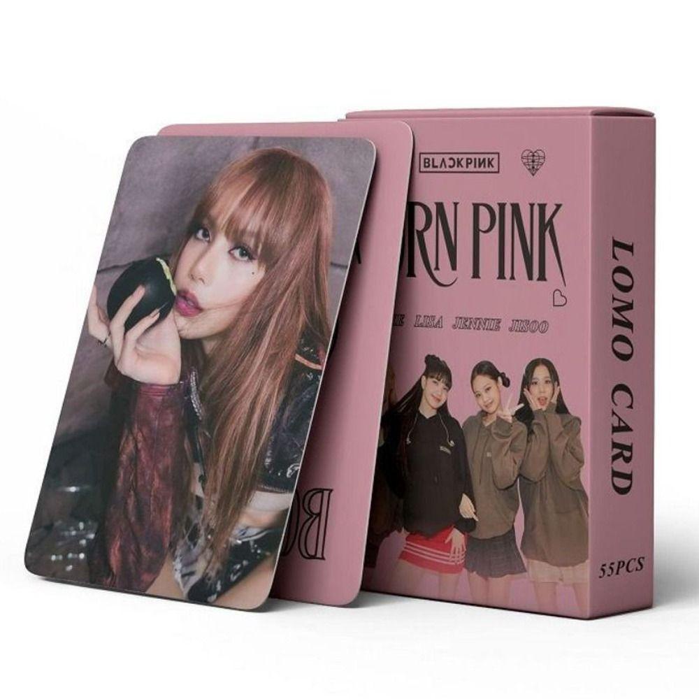 Mxbeauty Lomo Card Set Flash Gift Card 55pcs/Box Hadiah Ulang Tahun Korea Fashion Cewek Grup Album Card Born Pink World Tour Blackpink LISA JENNIE ROSE JISOO ROSE Kartu Lomo Blackpink