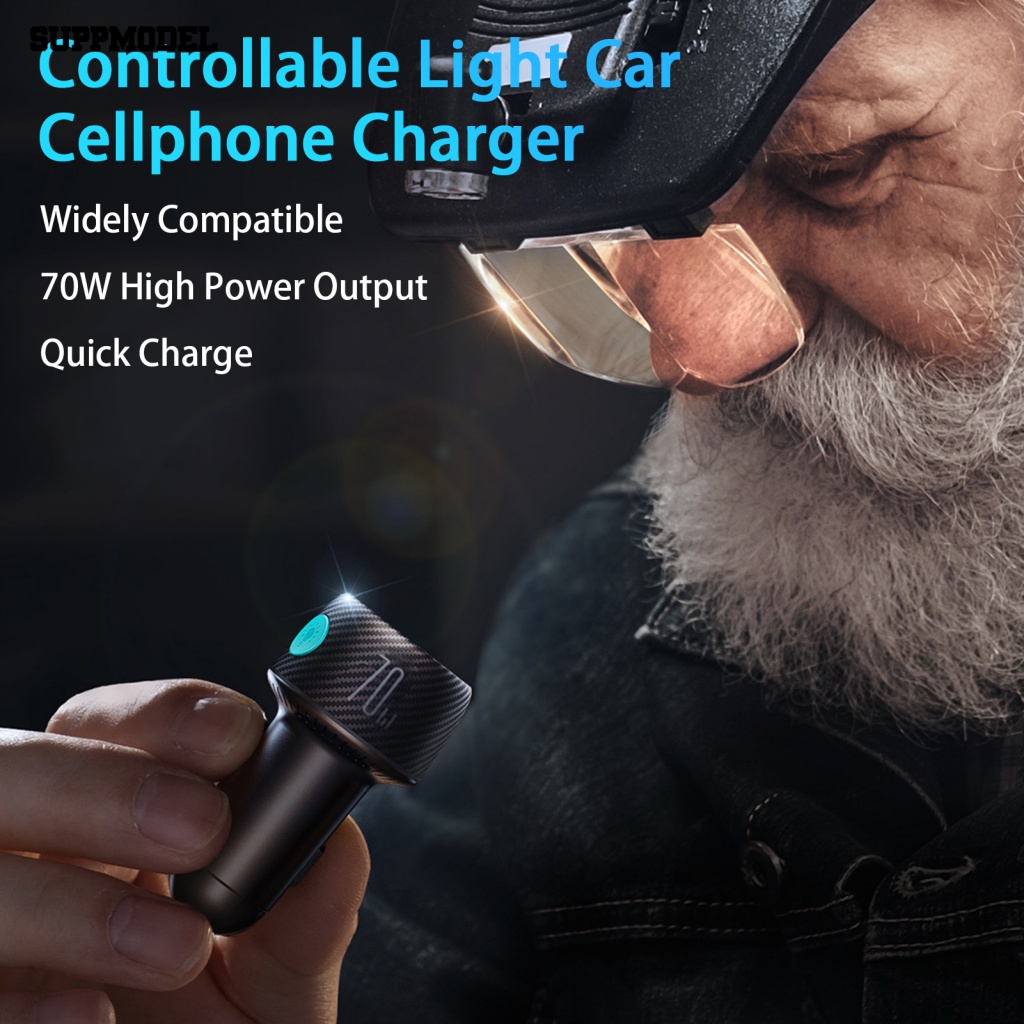 Suppmodel USB Charger Ponsel Mobil Aksesori Otomatis PD/QC 3.0 Charger Ponsel Otomatis Seven-color Ambient Light