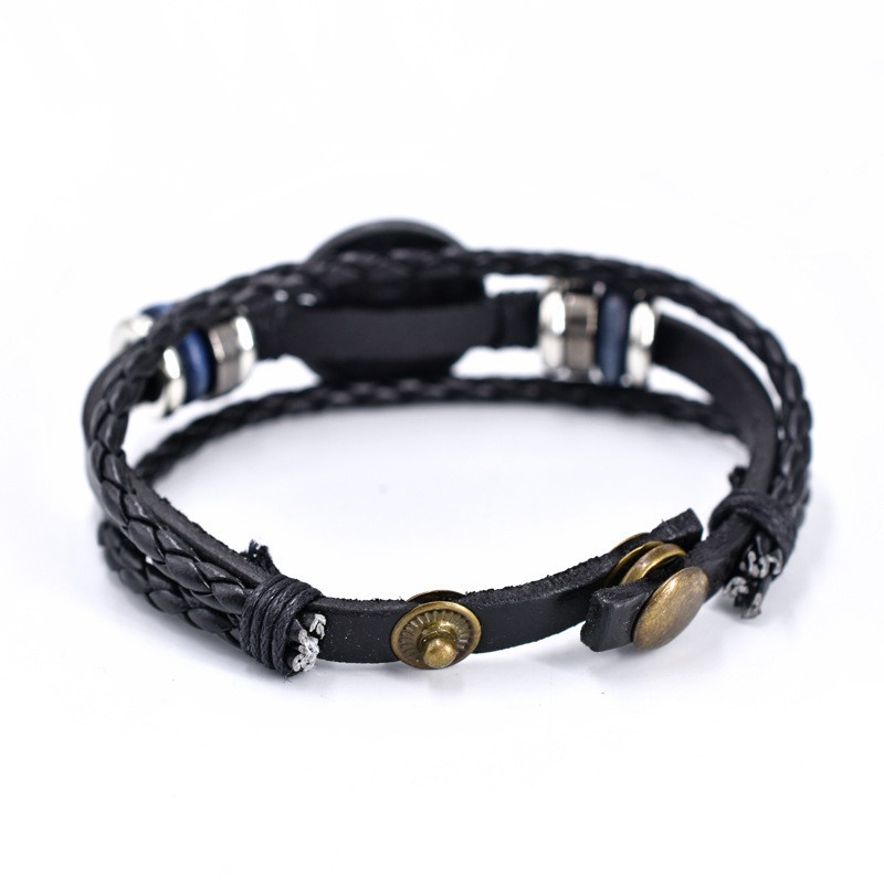 [Z H Perhiasan] Vintage Bagua Manik-Manik Gelang Kulit Pria Dan Wanita Fashion Stainless Steel Multilayer Gelang Punk Pesta Rock Perhiasan Aksesoris