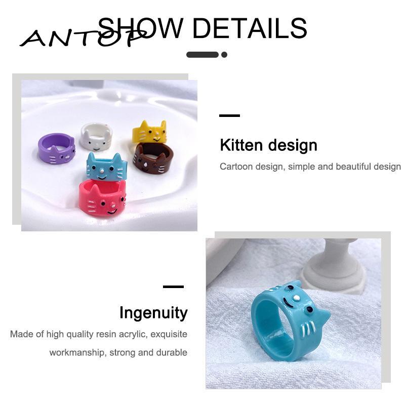 [Yumna] Cincin Akrilik Resin Kucing Lucu Cincin Tiga Dimensi Kartun Hewan Kecil