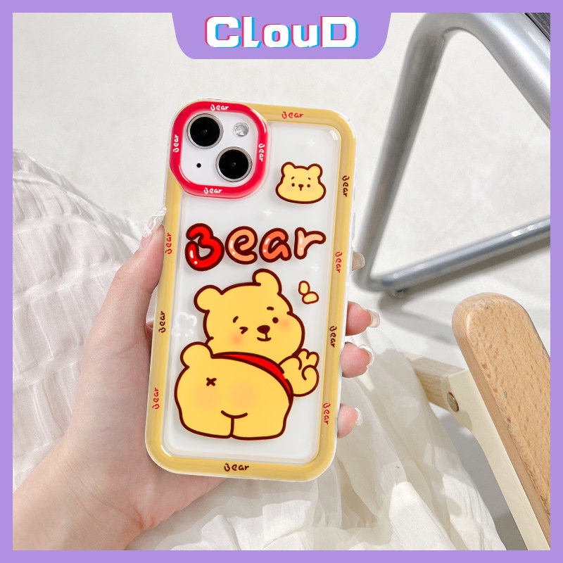 Cute Strawberry Bear Manyo Couple Case Kompatibel Untuk IPhone 7Plus 11 14 13 12 Pro Max XR X XS Max6 8 7 6s Plus SE 2020 Kartun Winnie the Pooh Lembut Tpu Airbag Shockproof Cover