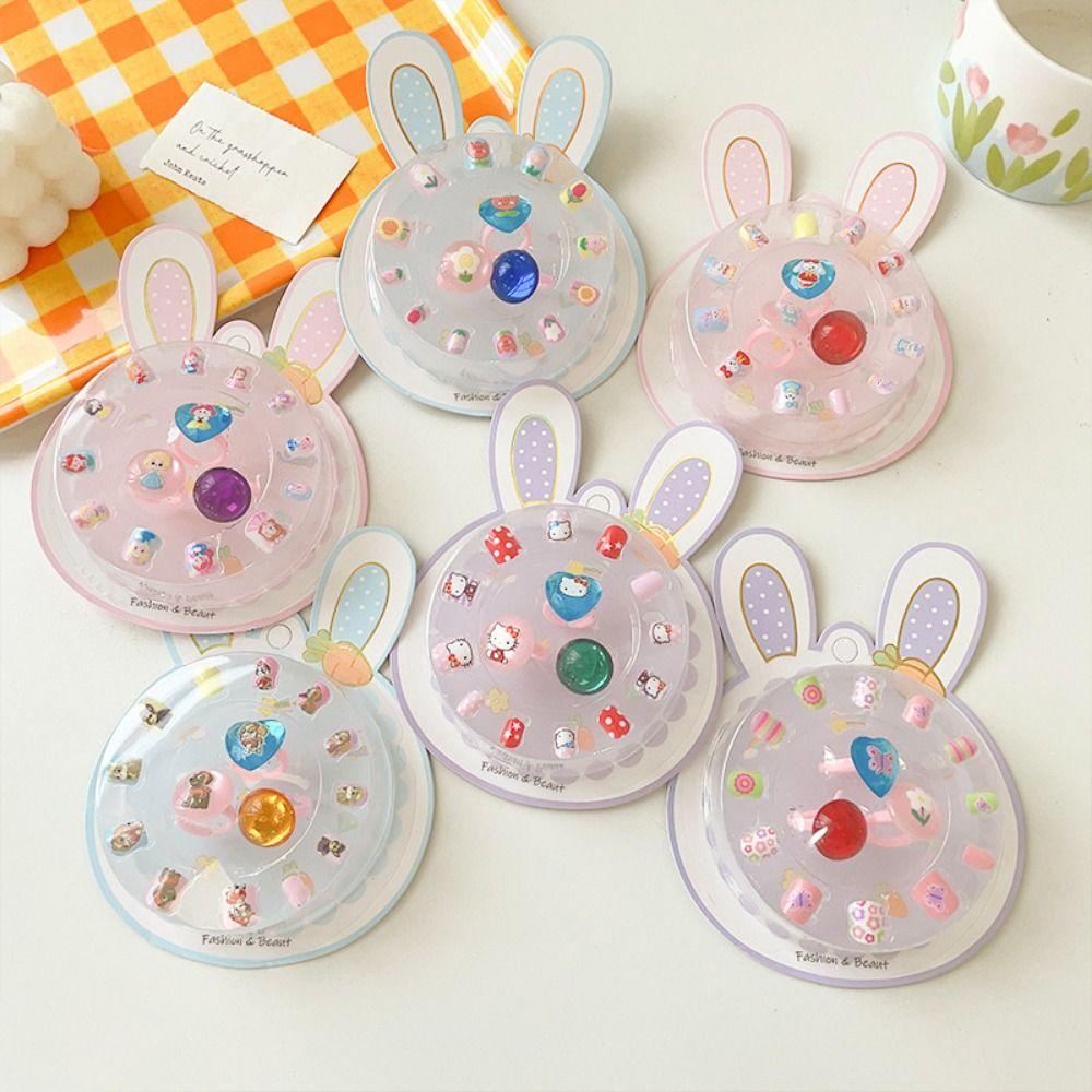 Mxbeauty Tempelan Kuku Dengan Cincin Lucu Cocok Untuk Anak-Anak Dengan Princess Ring Kuku Kelinci Kartun Anak Kuku Palsu