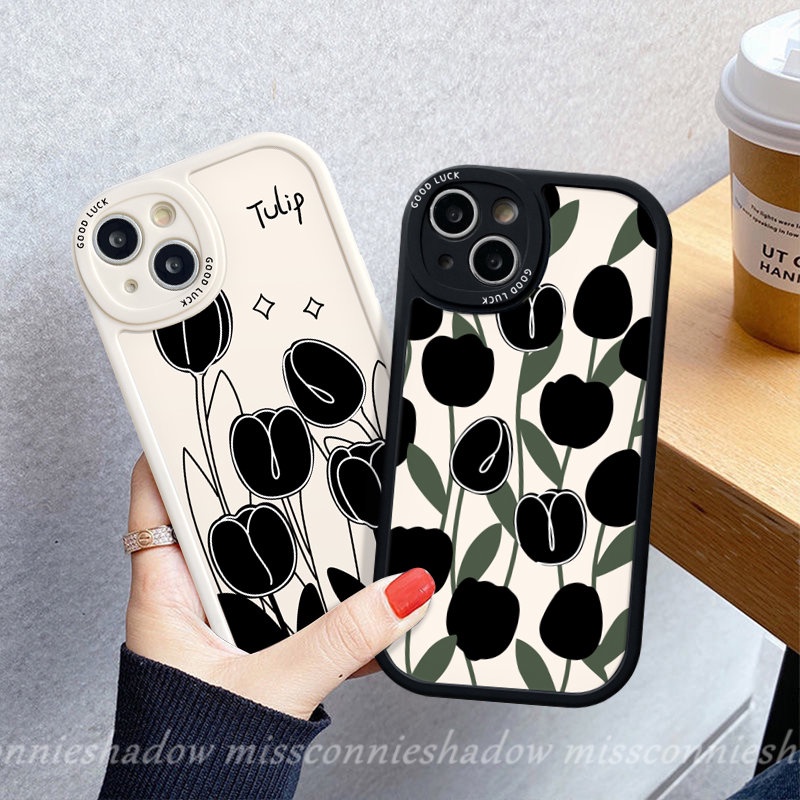 Ins Fashion Seni Sederhana Bunga Tulip Hitam Pasangan Ponsel Case Untuk Infinix Hot 10 Lite 10T 11s 10s Panas9 10 11 Bermain Infinix Note8 Smart 6 5 Silicon Lembut Tpu Penutup Belakang