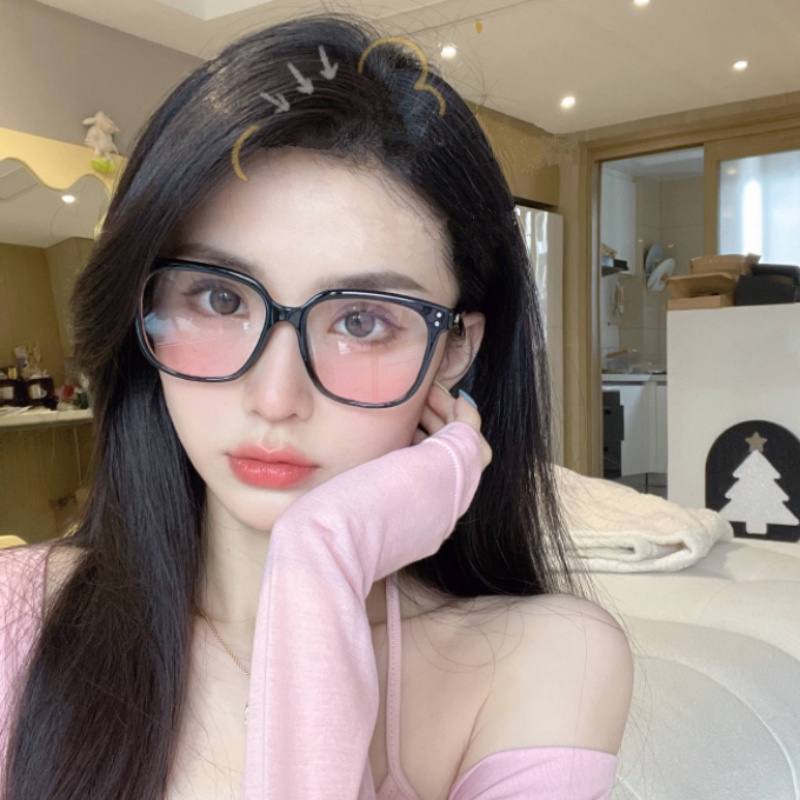 We Flower Korean Beauty Pink Kacamata Lensa Blusher Untuk Wanita Perempuan Trendy Kacamata Anti Radiasi Outdoor Fashion Eyewear