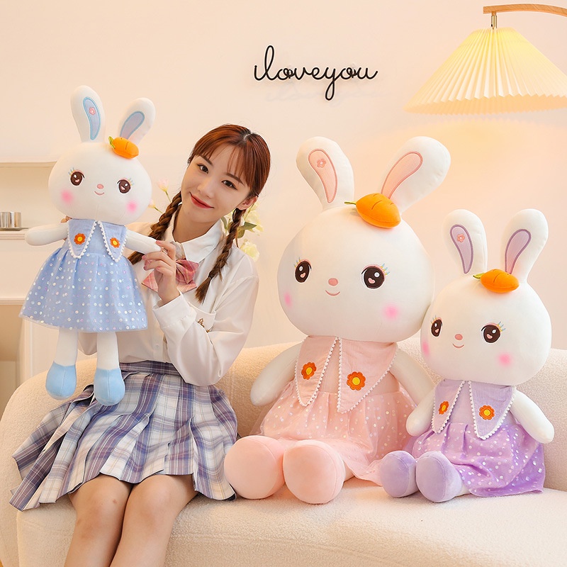 40/65cm Sweetheart Rabbit Plush Toy Little White Rabbit Bantal Tidur Kain Boneka Gadis Lucu