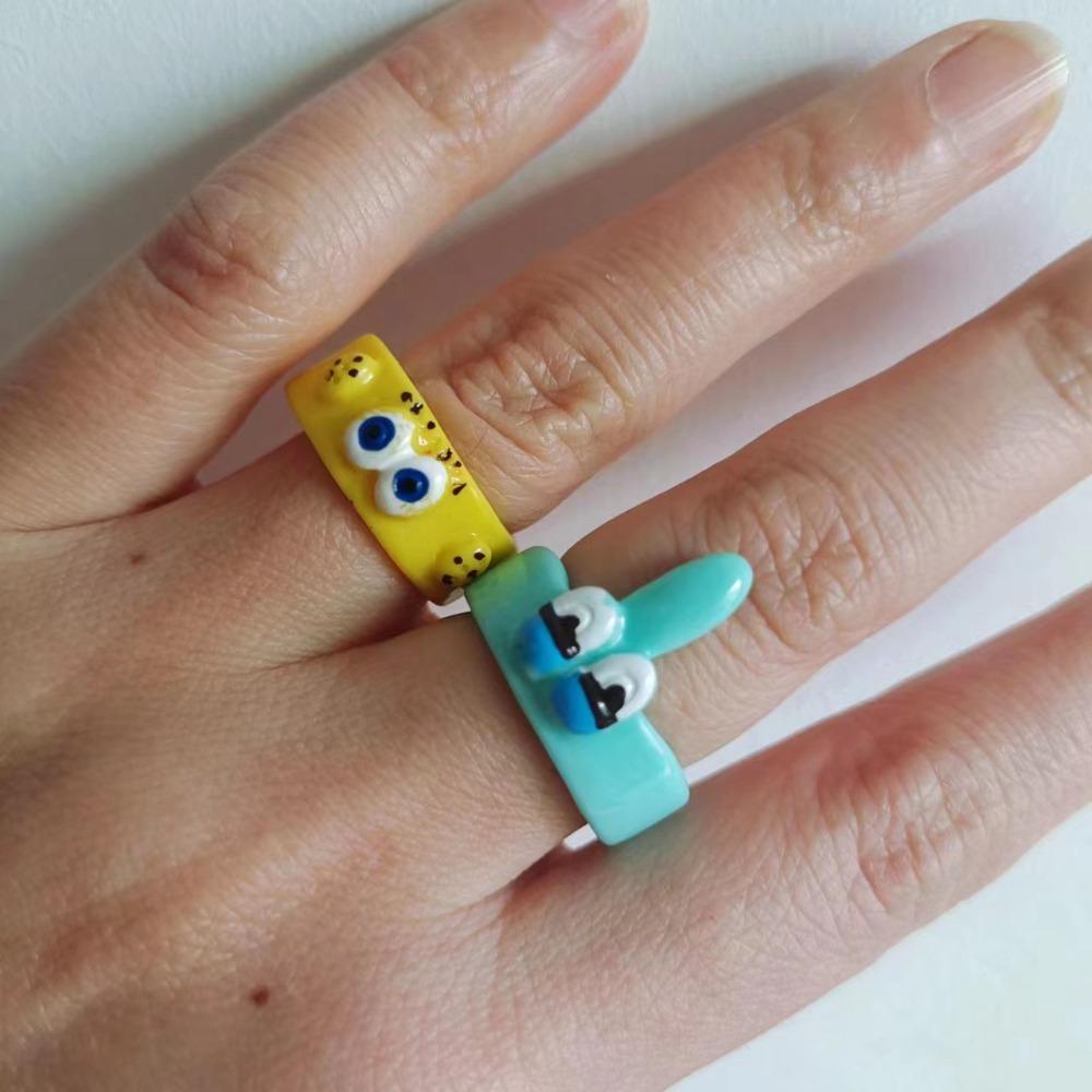 Needway Spongebob Cincin Lucktune Kartun Hadiah Natal Hewan Kpop Perhiasan Tetes Minyak Populer Aksesoris