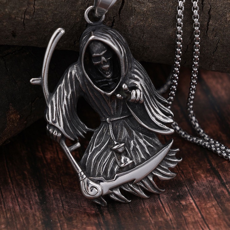 [Z H Perhiasan] Retro Kematian Tengkorak Hip Hop Liontin Fashion Pria Dan Wanita Anti Karat Kalung Punk Pesta Rock Baja Titanium Perhiasan Aksesoris
