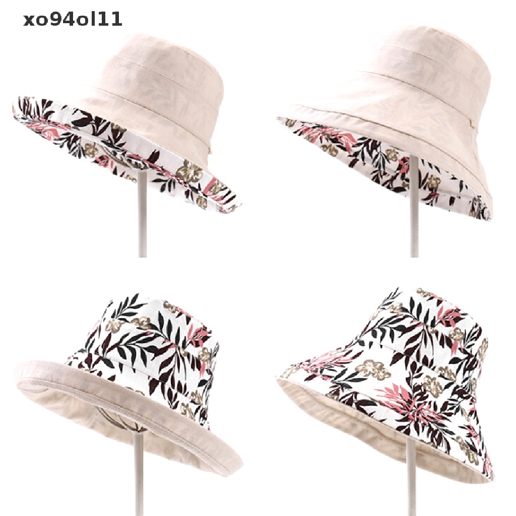 Xo Topi Pelindung Matahari Ember Sisi Ganda Pinggiran Lebar Anti UV Wanita OL