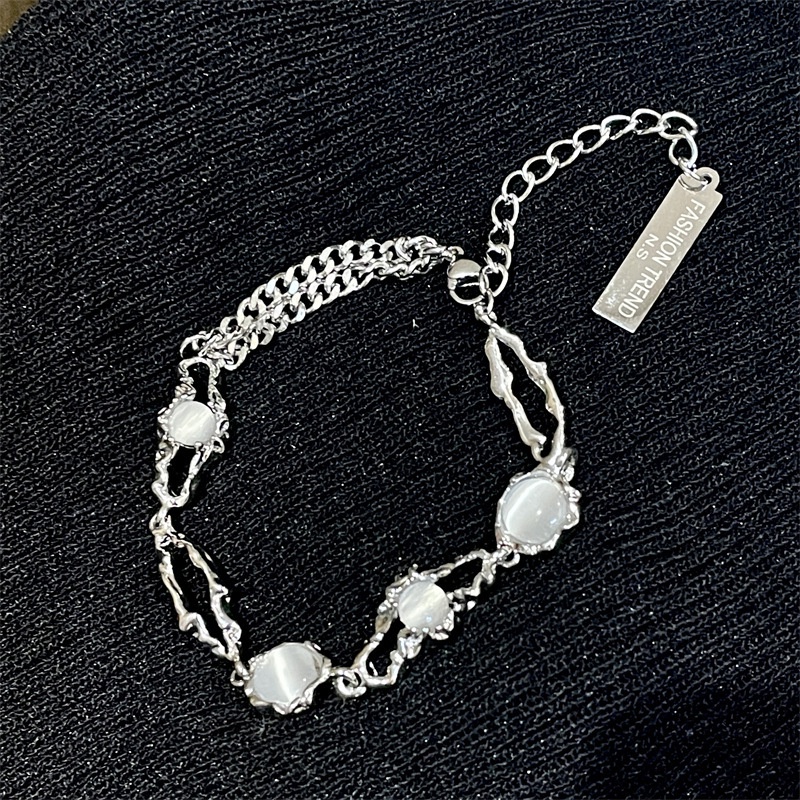 Fashion Moonstone Gelang Untuk Wanita Manik-Manik Elegan Gelang Rantai Perak Aksesoris Perhiasan