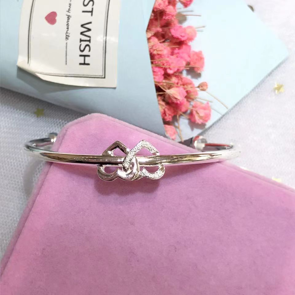 Fashion Zirkon Ganda Hati Bangle Untuk Wanita Korea Y2k Perak Gelang Perhiasan Aksesoris