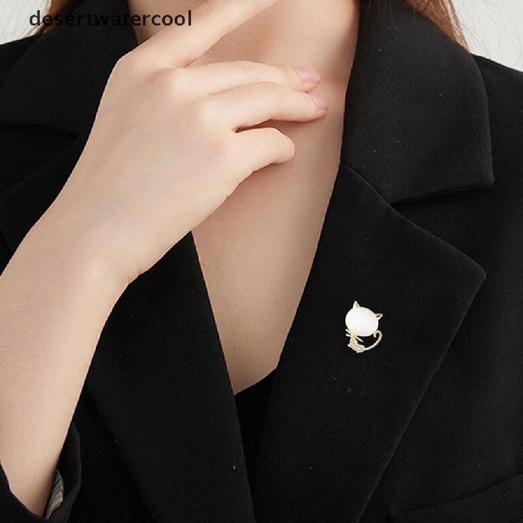 Deid Elegan Berlian Imitasi Opal Batu Bulan Kucing Bros Pin Untuk Wanita Lucu Anak Kucing Hewan Kristal Korsase Bros Aksesoris Pakaian Hadiah Perlengkapan Pesta Martijn