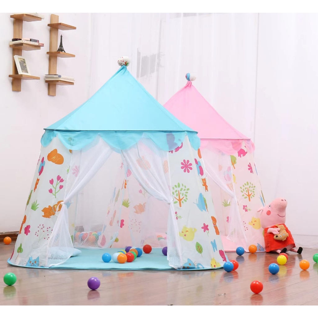 HZ Tenda Anak Model Rumah 2 Pintu Warna Warni Tenda Castle Tenda Princess Anak Rumah