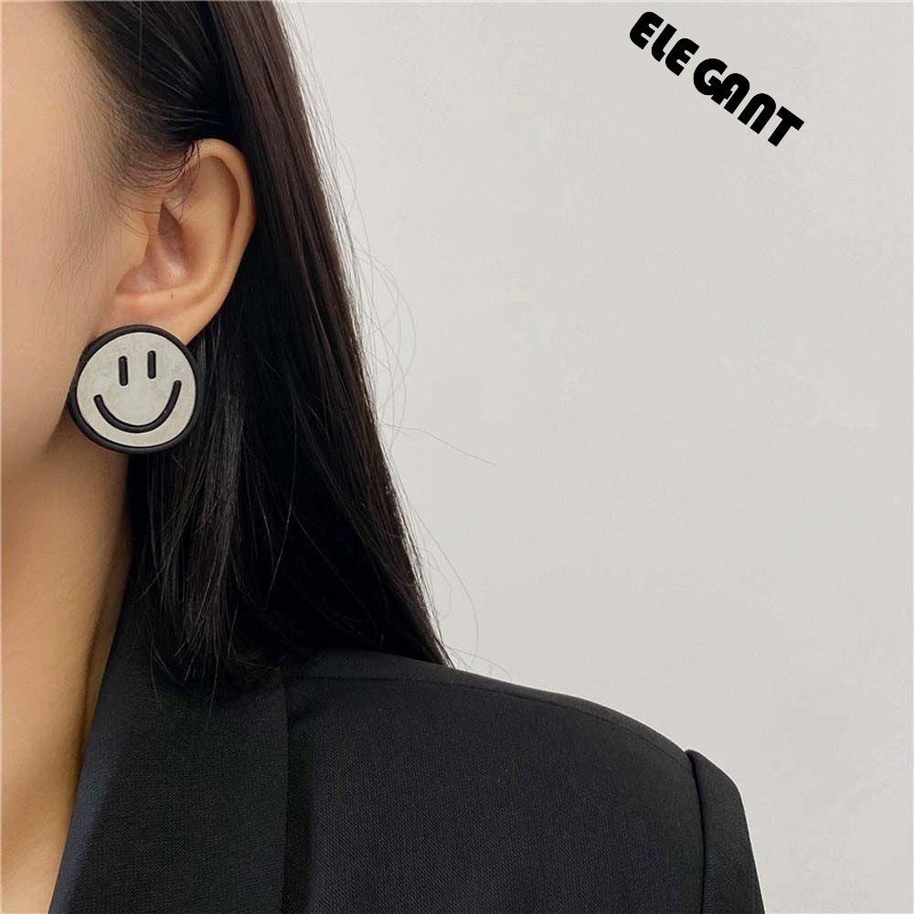 [Elegan] Smiley Face Earring Kepribadian Lucu Wanita Resin Metalik Minimalis Gaya Korea Earrings