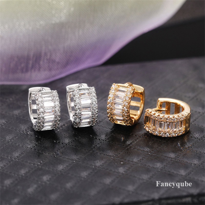 Dainty Cubic Zirconia Hoop Earrings Untuk Wanita Warna Perak/Warna Emas Fashion Serbaguna Perempuan Anting Tindik Perhiasan