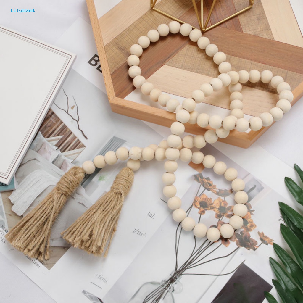 Lilyscent Burr-free Bead Pendant Perlengkapan Rumah Jumbai Manik Kayu Dekorasi Liontin Rustic