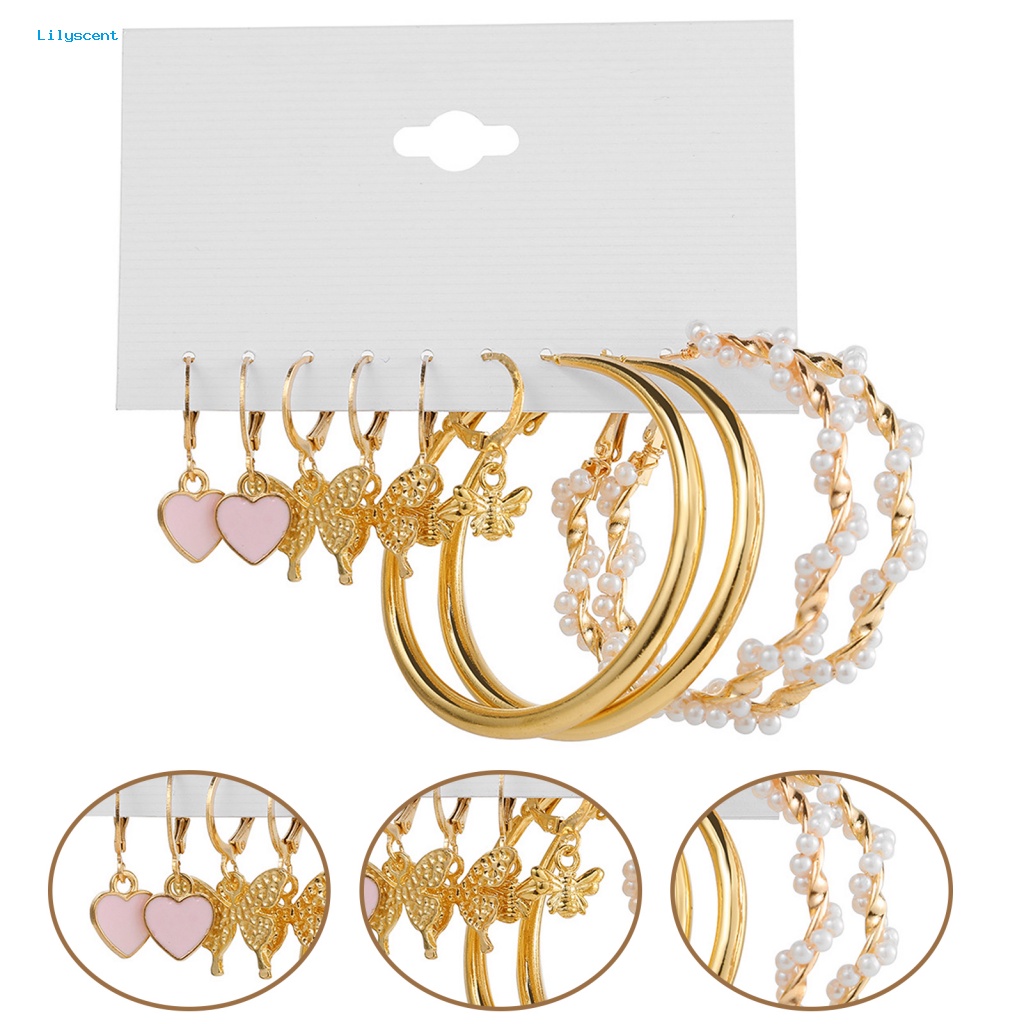 Lilyscent 5pasang Hypoallergenic Hoop Earrings Perhiasan Fashion Anting Lingkaran Kupu-Kupu Set Tahan Aus