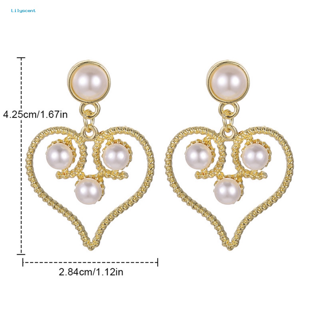 Lilyscent 1pasang Electroplating Stud Earrings Perhiasan Aksesori Wanita Mutiara Imitasi Panjang Drop Earrings Twist Frame