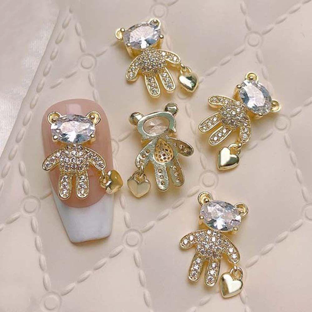 Needway Beruang Dekorasi Kuku Fashion Cahaya Mewah Manikur Aksesoris Jantung Beruang Kuku Jepang Nail Art 3D Nail Art Drills