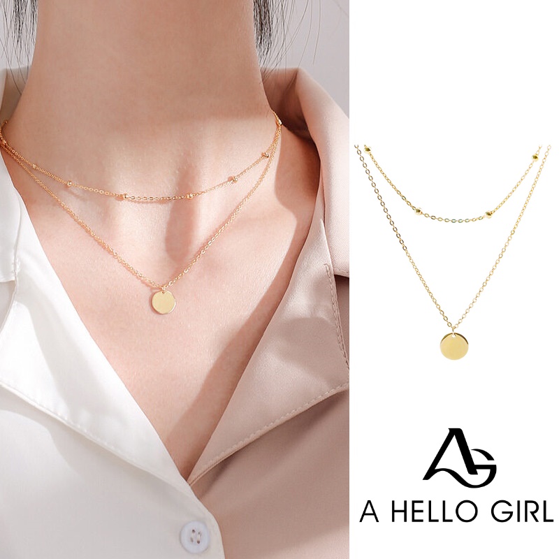 Kalung Rantai Banyak Lapis Dengan Liontin Bulat Geometri Gaya Korea Retro Untuk Wanita