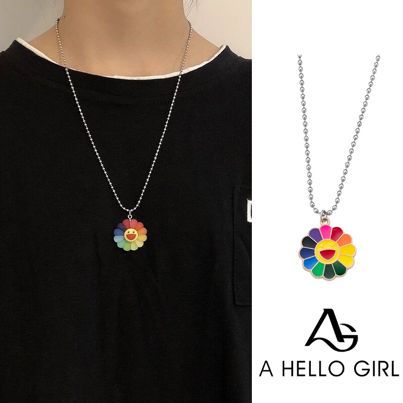 Kalung Rantai dengan Liontin Bunga Matahari Daisy Warna Silver untuk Wanita