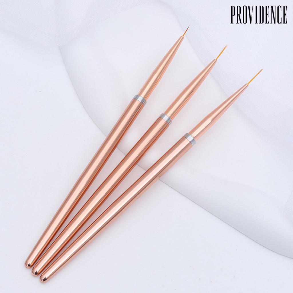 Providence 3Pcs Pena Kuku Bulu Nilon Lembut Gagang Logam Non-slip Pegangan Nyaman Multifungsi Desain Nail Art Rose Golden Profesional Nail Art Pull Pen Alat Salon