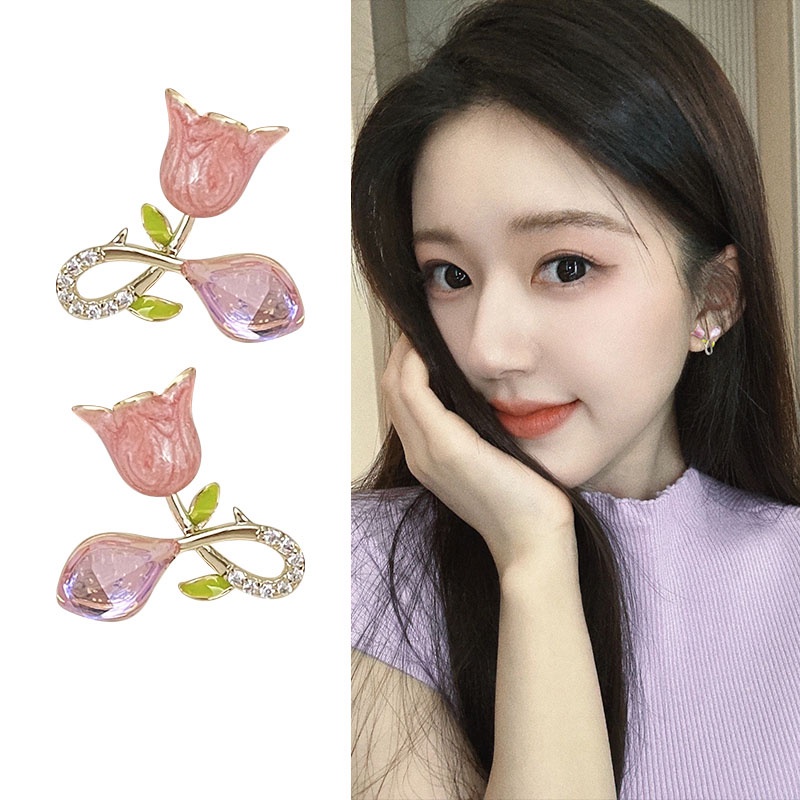 Manis Lucu Bunga Pink Tulip Niche Desain Anting Indah