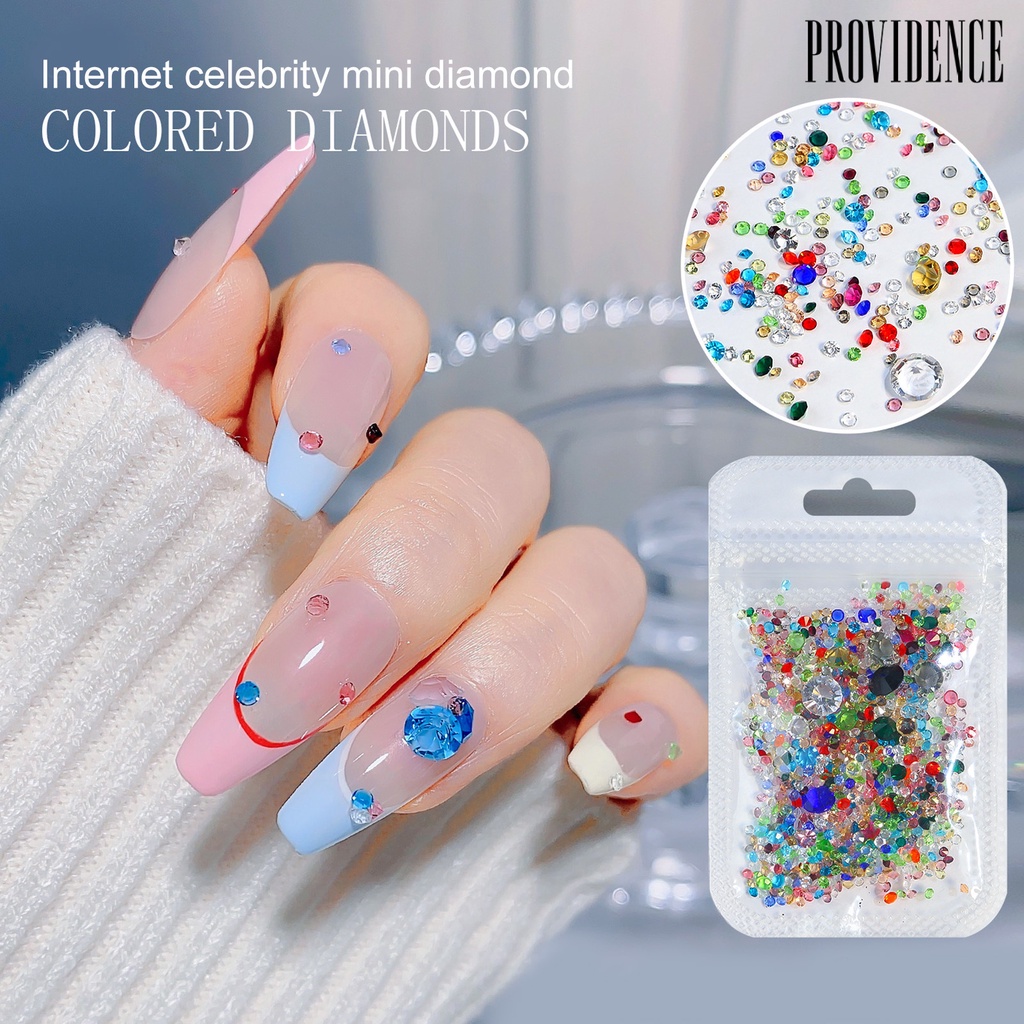 Providence 1tas Nail Art Berlian Imitasi Bersinar Glitter Berkilau DIY Mempesona Efek Visual Warna-Warni Dasar Runcing Pesona Kuku Dekorasi Salon Pasokan