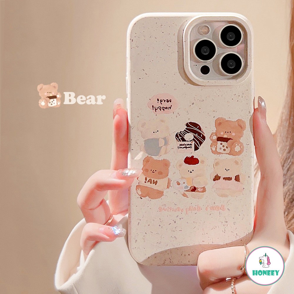 IPHONE Biodegradable Eco-Wheat Straw Cute Bear Soft Phone Case Untuk Iphone14 11 12 13 Pro Max XS XR X8 7 Plus SE 11pro 14plus Sarung Shockproof