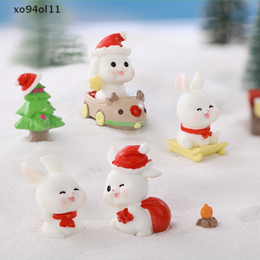 Xo Miniatur Ornamen Kelinci Natal Lucu Micro Landscape Bunny Untuk Dekorasi Rumah OL