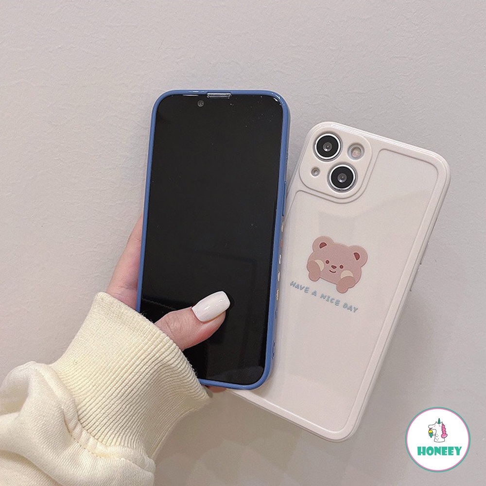 IPHONE Fashion Kartun Lucu Beruang Gadis Bingkai Foto Biru Lembut Shell Anti Jatuh Untuk Iphone11 12 13 pro Max XR Xs 78 Plus 12 11 pro 14plus Casing Ponsel