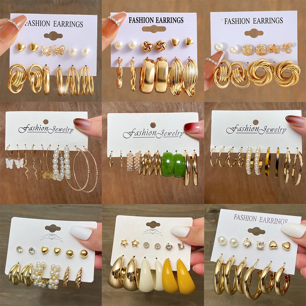 Vintage Emas Anting Set Untuk Wanita Mutiara Lingkaran Besar Hypoallergenic Hoop Earring Aksesoris Perhiasan