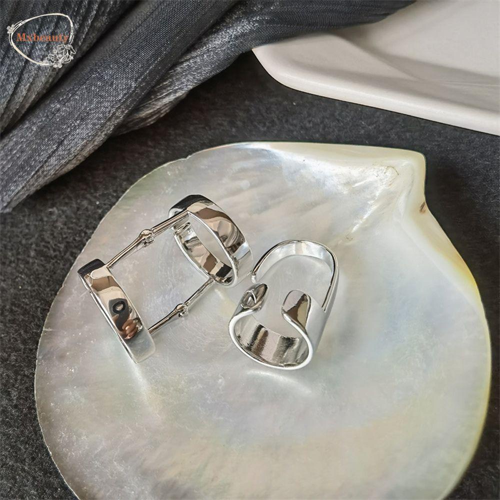 Mxbeauty Cincin Model Terbuka Desain Geometri Asimetris Warna Silver Handmade Untuk Wanita