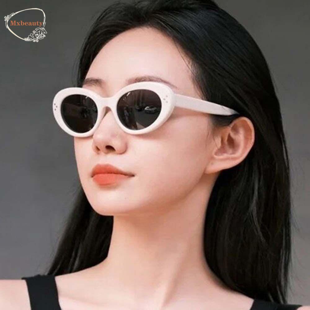 Mxbeauty Kacamata Oval Wanita Pria Vintage UV400 Frame Kecil Oval Bulat Kaca Mata Matahari