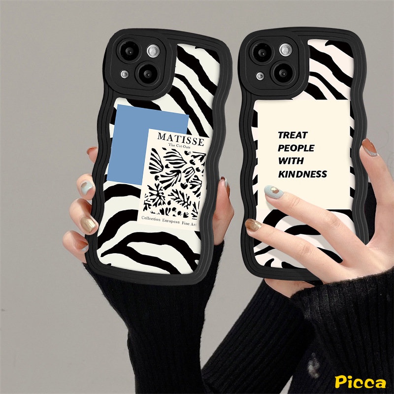 Case Realme C53 C55 C25s C25Y C15 C30 C35 C21Y C12 C25 C20 C20A C11 C3 C17 C33 10 7 5s 8i 8 6i 9Pro+ 9 8Pro 59i 7i 5i Art Irregular Stripe Zebra Pattern Lembut Bergelombang Penutup Tepi