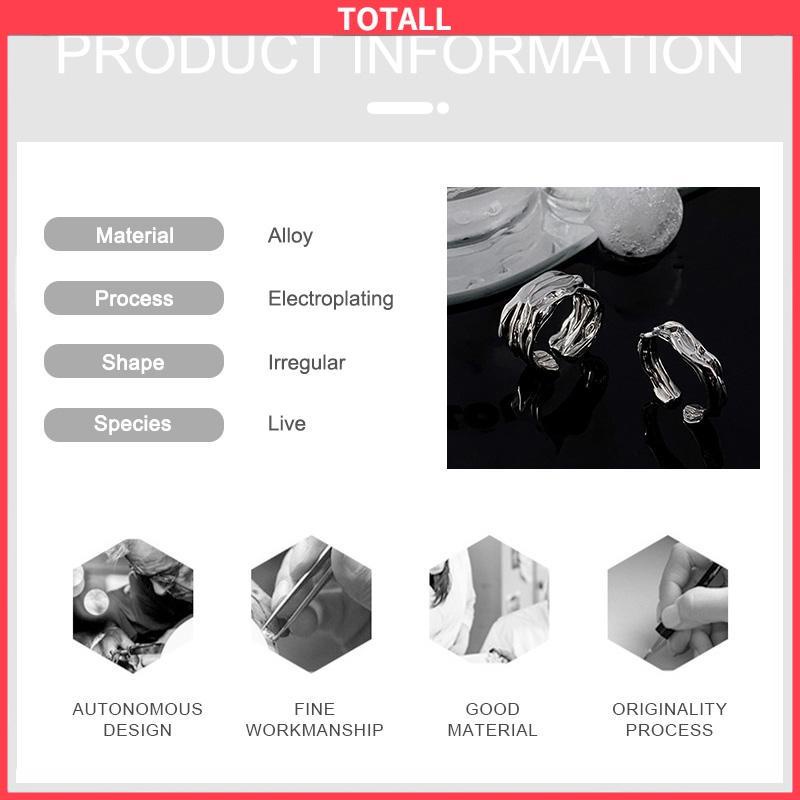 COD Cincin Pasangan Tidak Teratur Cincin Kepribadian Mode Desain Canggih Pembukaan yang Dapat Disesuaikan-Totall