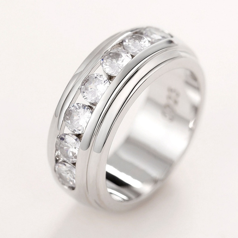 Cincin Pasangan Warna Silver Dengan Cubic Zirconia Bulat Desain Serbaguna Sederhana Pernikahan Band Lover's Rings Statement Jewelry