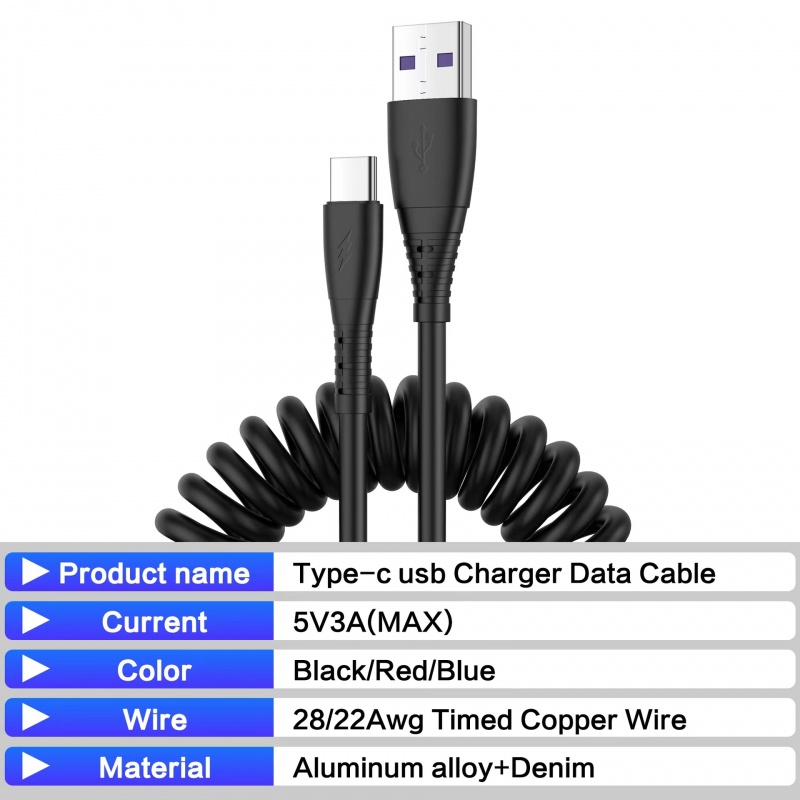 Kabel Usb Charging Kabel Data Spring Stretch Untuk IPhone Android Type-c Usb Charger Kabel Data